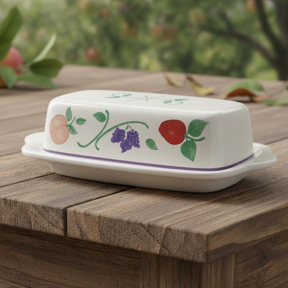 Vintage Princess House Orchard Medley Fruit Pattern Covered Butter Dish